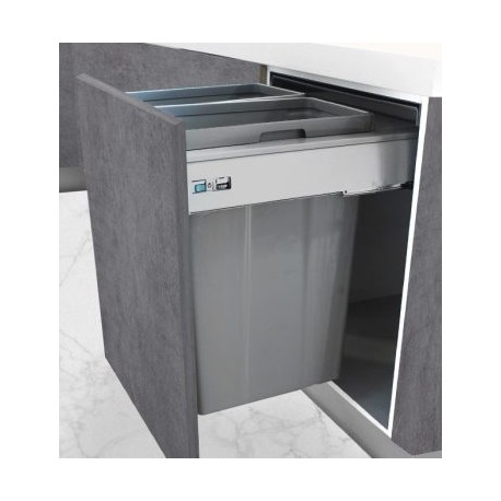 Bote de Basura Ecológico Conforti Gris Tapa M60 Extracción Cierre Suave Frente Fijo 2X35L